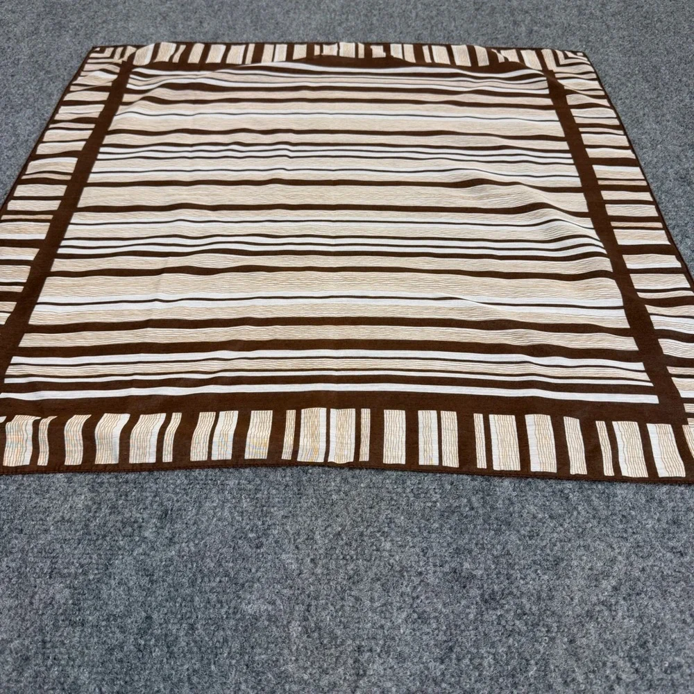 Vintage Japan Brown Striped Square Scarf Rayon Nylon RN 25495 Geometric 26x26